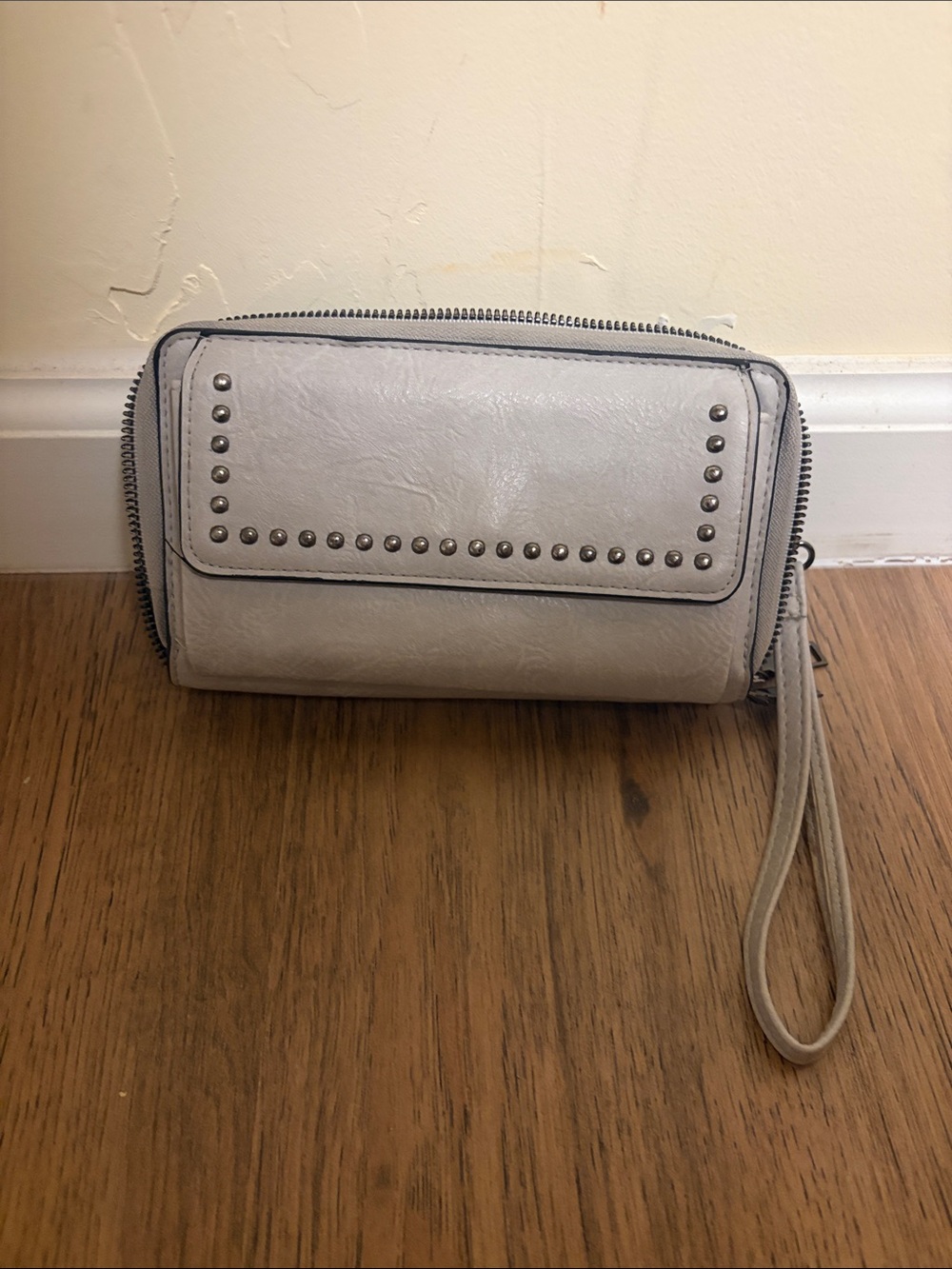 Stud-Trim Light Gray Wristlet Wallet